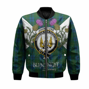 Johnstone (Johnston) Tartan Family Crest Bomber Jacket Scottish Burns Night Thistle Floral