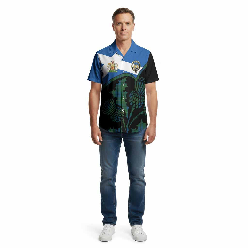 Johnstone (Johnston) Tartan Family Crest Cotton Hawaiian Shirt Scotland Thistle Floral Flag Style