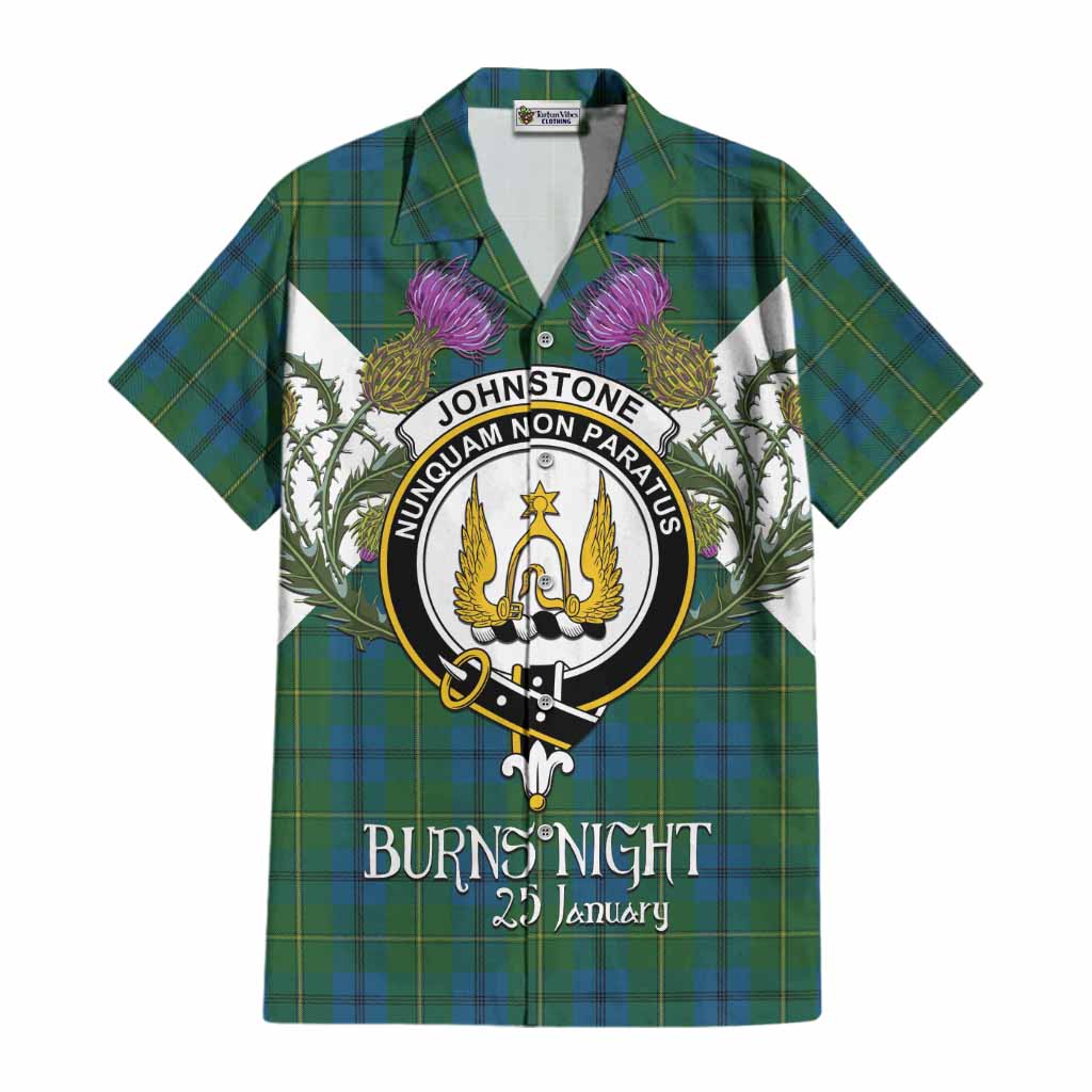 Johnstone (Johnston) Tartan Family Crest Cotton Hawaiian Shirt Scottish Burns Night Thistle Floral