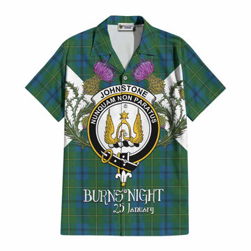 Johnstone (Johnston) Tartan Family Crest Cotton Hawaiian Shirt Scottish Burns Night Thistle Floral