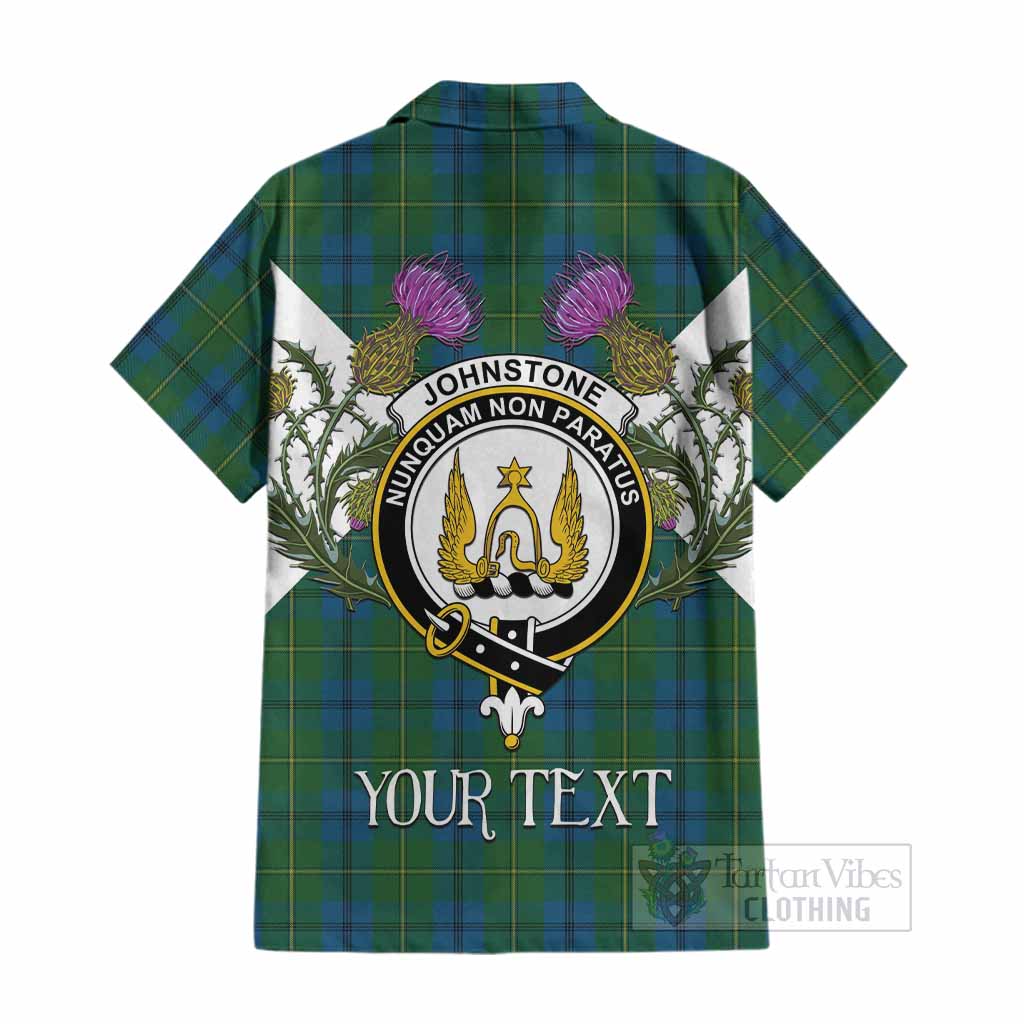 Johnstone (Johnston) Tartan Family Crest Cotton Hawaiian Shirt Scottish Burns Night Thistle Floral