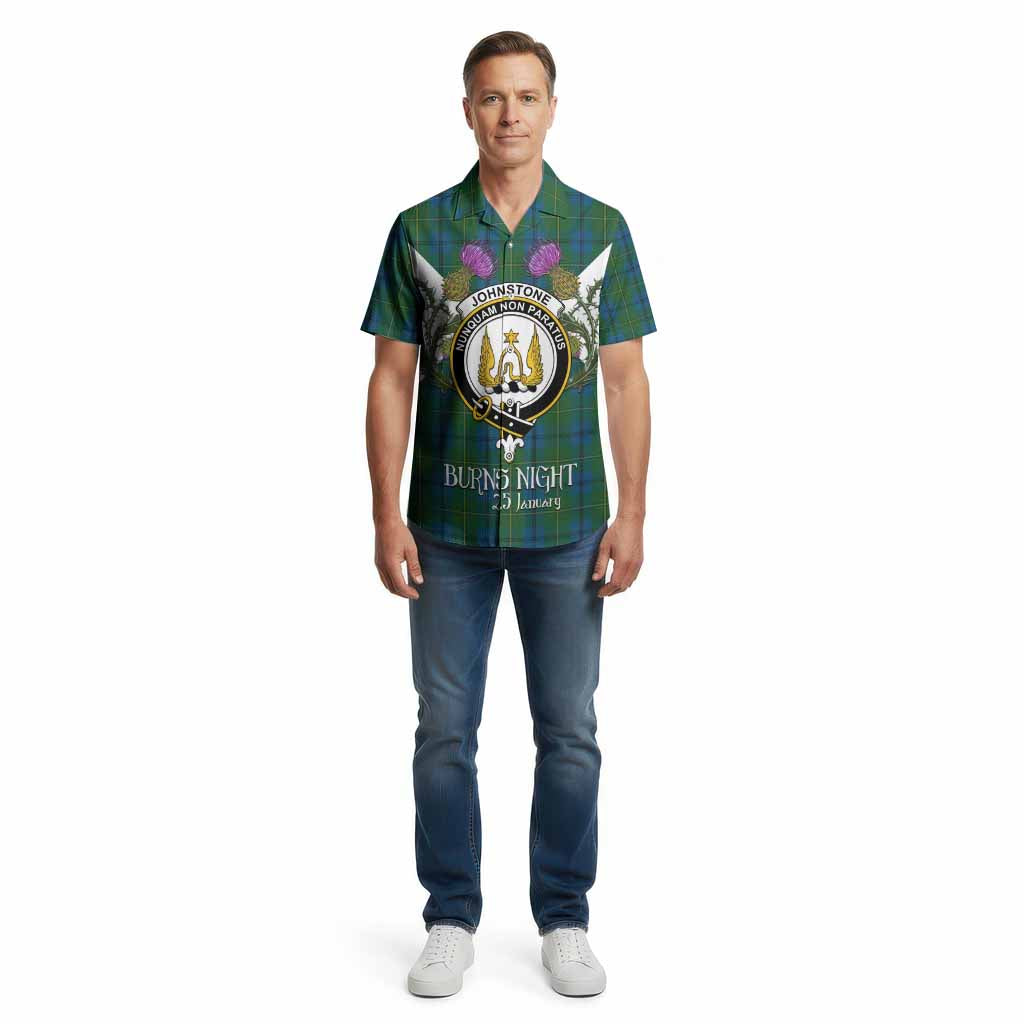 Johnstone (Johnston) Tartan Family Crest Cotton Hawaiian Shirt Scottish Burns Night Thistle Floral