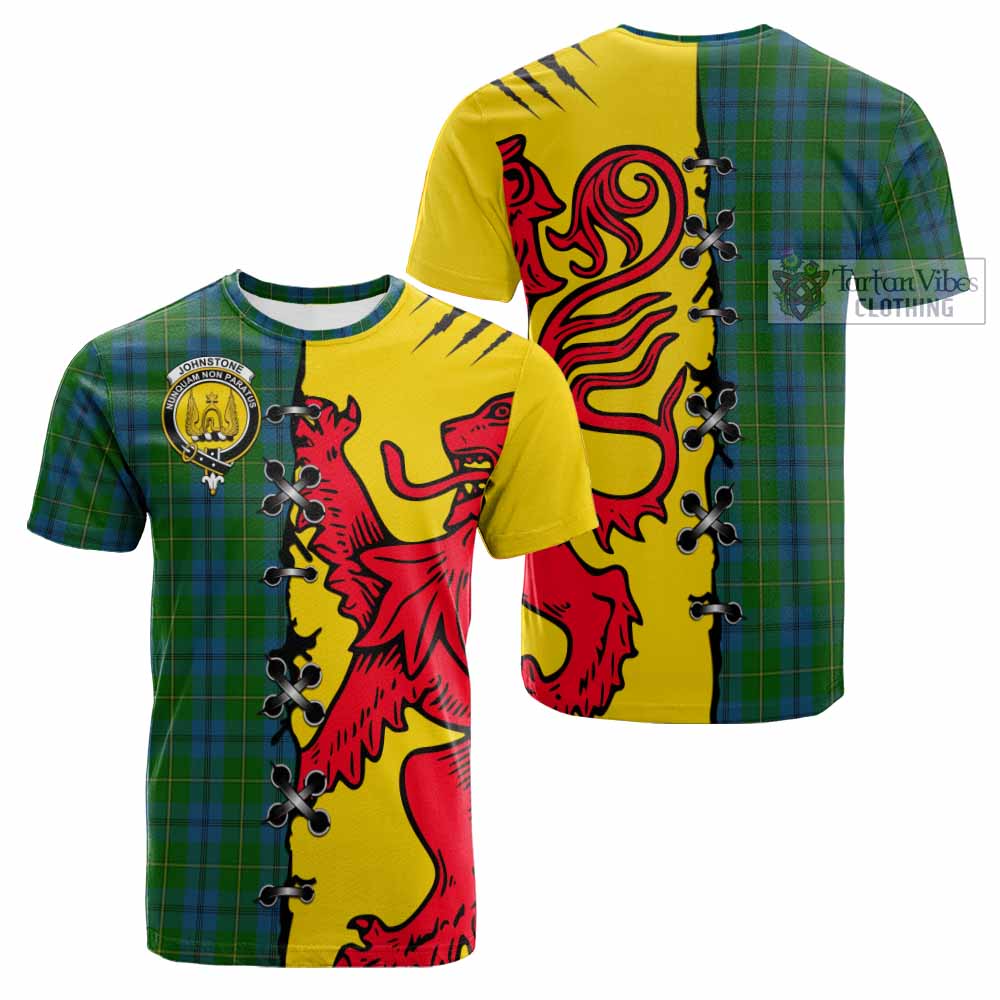 Johnstone (Johnston) Tartan Family Crest Cotton T-shirt Lion Rampant Honor - Tartan Vibes Clothing