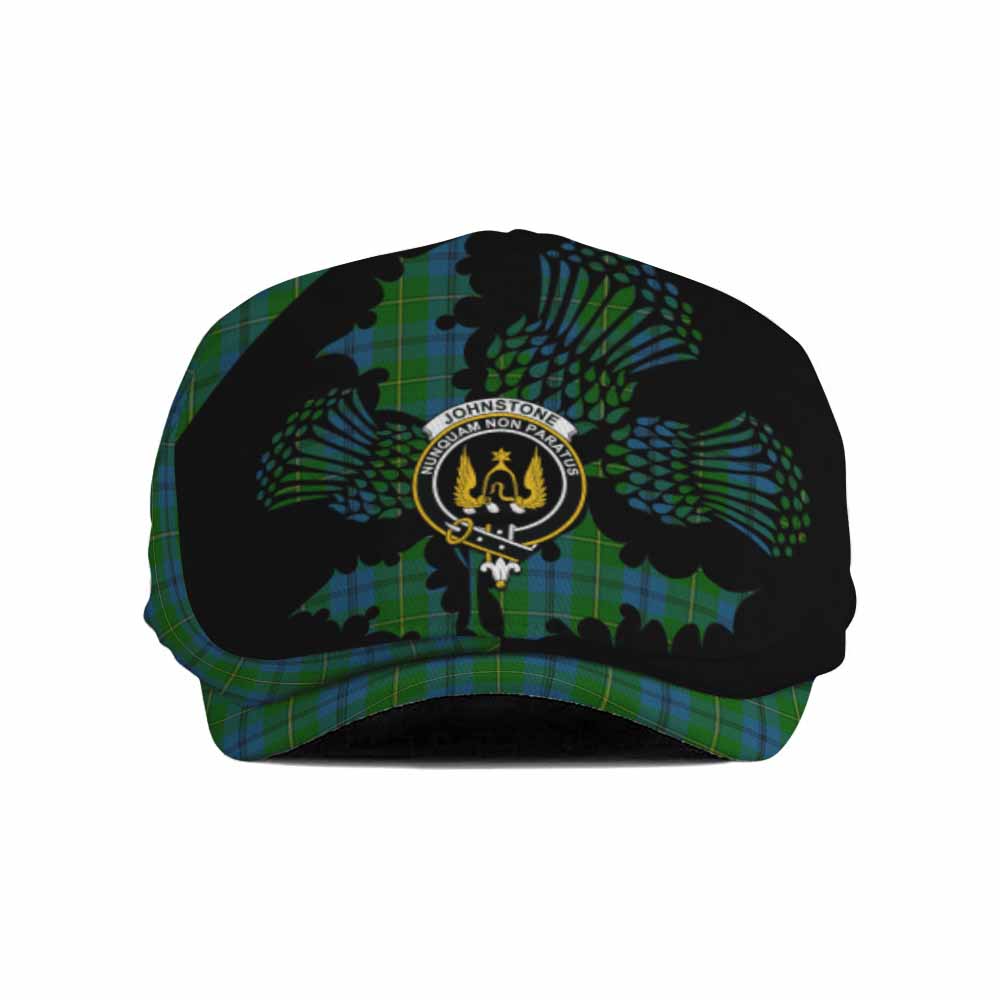 Johnstone (Johnston) Tartan Family Crest Flat Cap, Jeff Cap Scotland Thistle Floral