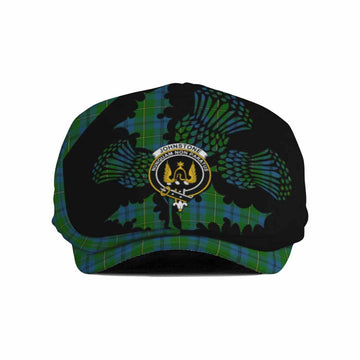 Johnstone (Johnston) Tartan Family Crest Flat Cap, Jeff Cap Scotland Thistle Floral