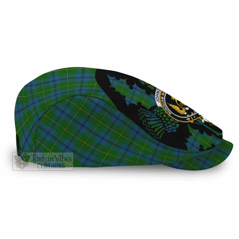 Johnstone (Johnston) Tartan Family Crest Flat Cap, Jeff Cap Scotland Thistle Floral