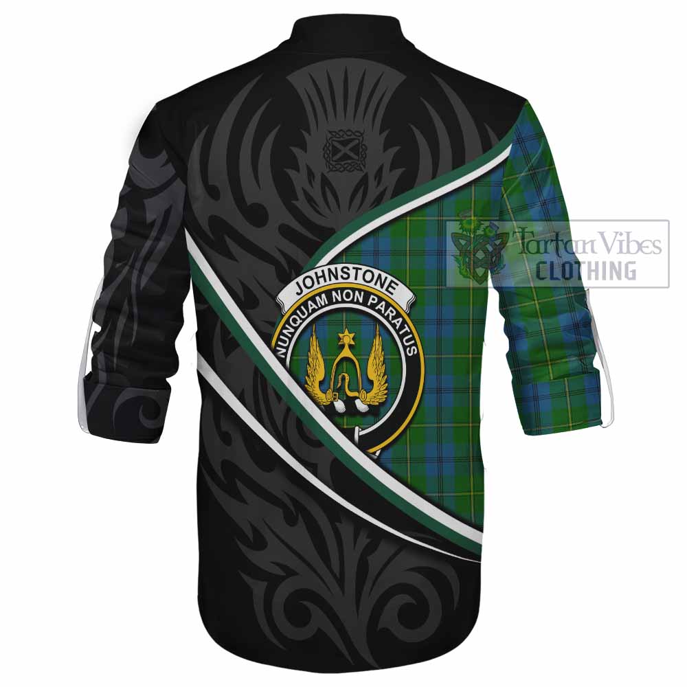 Johnstone (Johnston) Tartan Family Crest Ghillie Kilt Shirt Celtic Scottish Thistle Floral - Tartan Vibes Clothing
