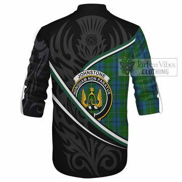 Johnstone (Johnston) Tartan Family Crest Ghillie Kilt Shirt Celtic Scottish Thistle Floral