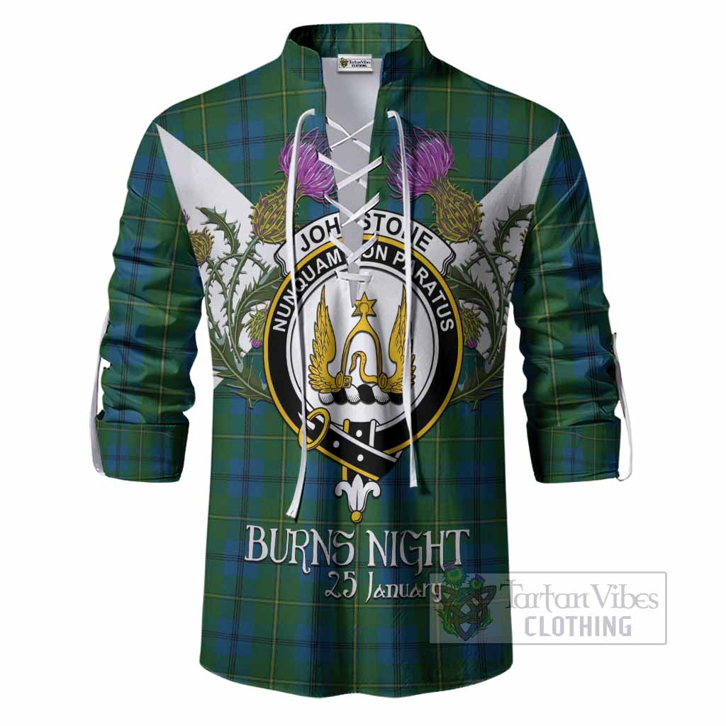 Johnstone (Johnston) Tartan Family Crest Ghillie Shirt Scottish Burns Night Thistle Floral