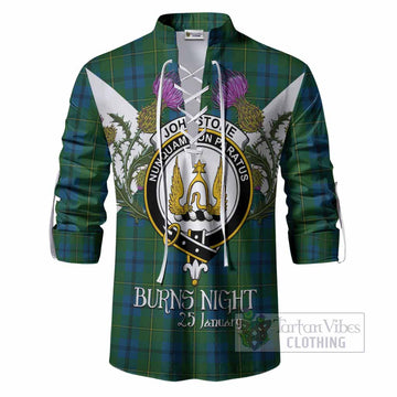 Johnstone (Johnston) Tartan Family Crest Ghillie Shirt Scottish Burns Night Thistle Floral