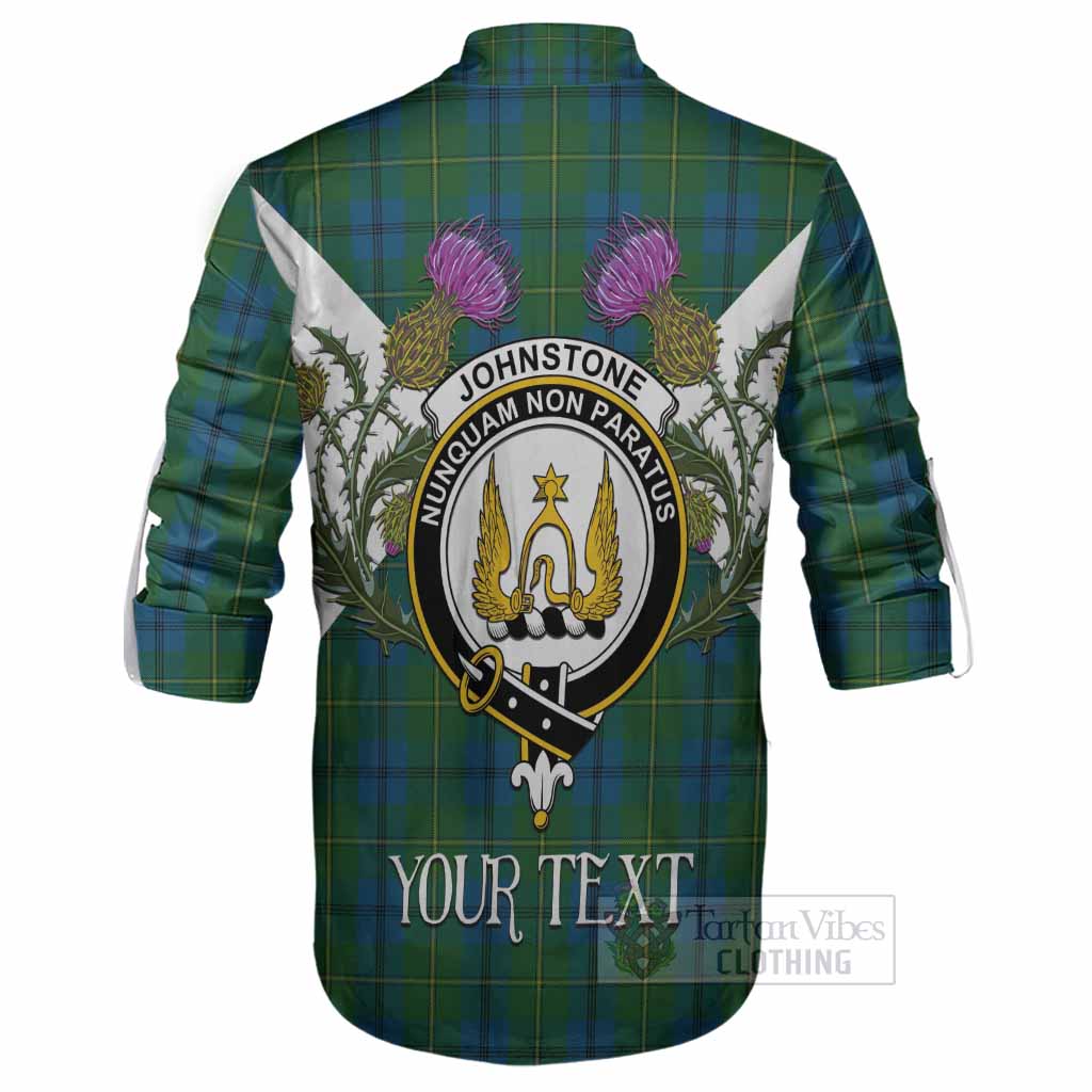Johnstone (Johnston) Tartan Family Crest Ghillie Shirt Scottish Burns Night Thistle Floral