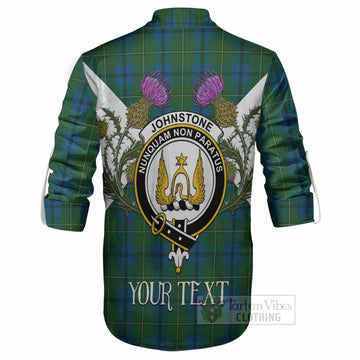 Johnstone (Johnston) Tartan Family Crest Ghillie Shirt Scottish Burns Night Thistle Floral