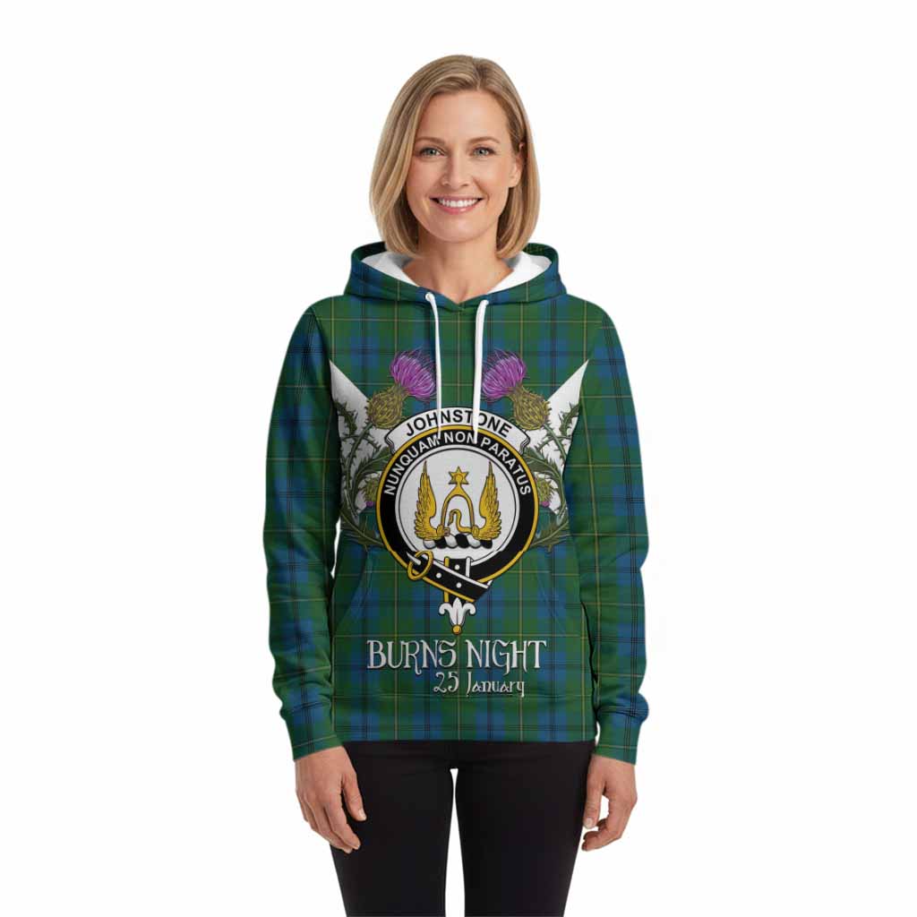 Johnstone (Johnston) Tartan Family Crest Hoodie Scottish Burns Night Thistle Floral
