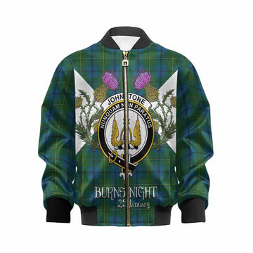 Johnstone (Johnston) Tartan Family Crest Kid Bomber Jacket Scottish Burns Night Thistle Floral