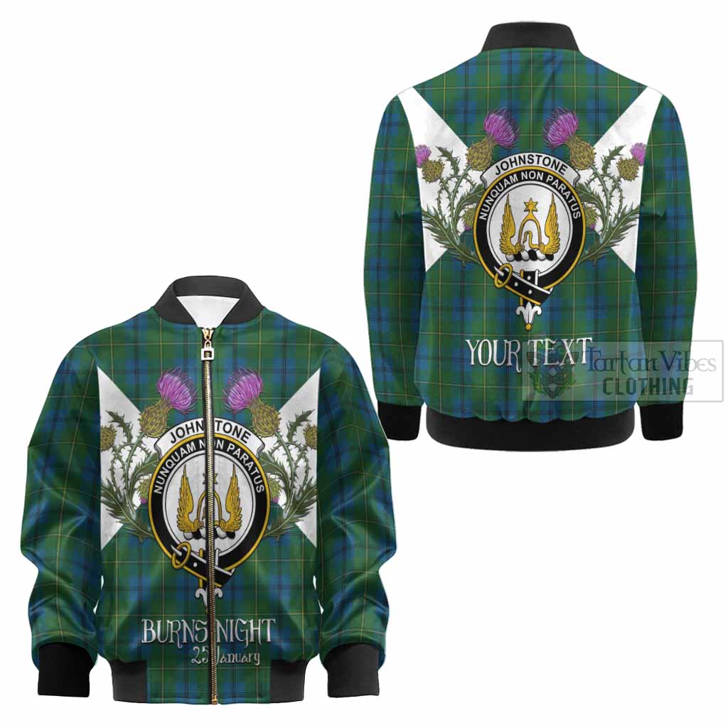 Johnstone (Johnston) Tartan Family Crest Kid Bomber Jacket Scottish Burns Night Thistle Floral