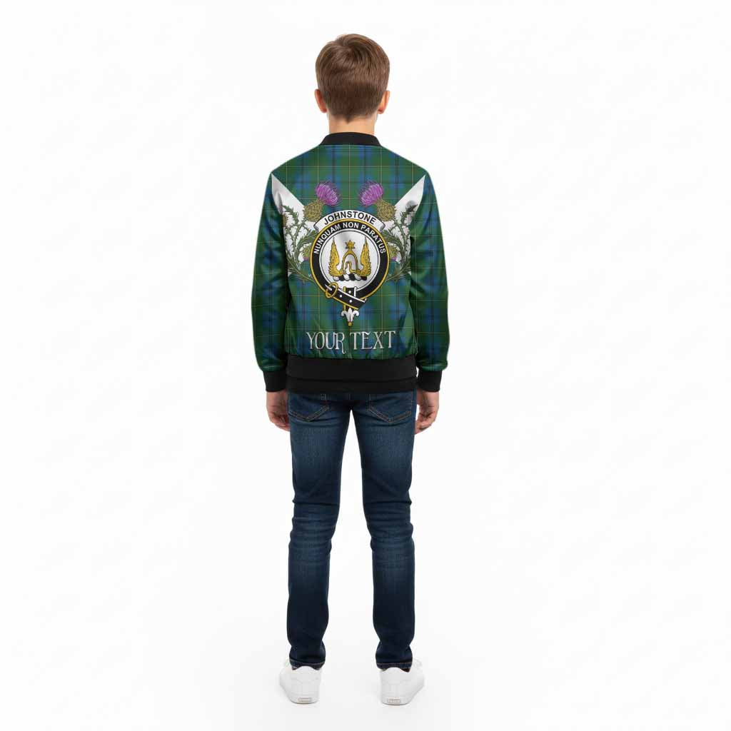 Johnstone (Johnston) Tartan Family Crest Kid Bomber Jacket Scottish Burns Night Thistle Floral