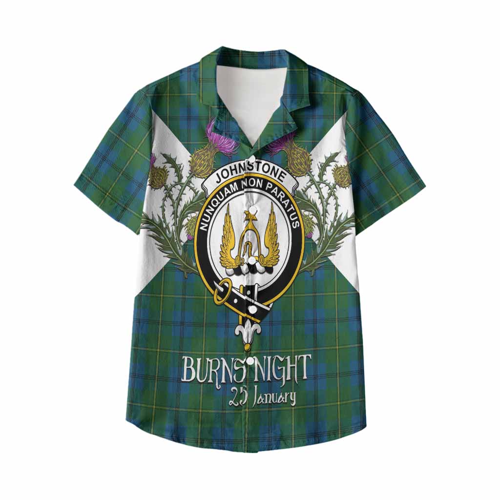 Johnstone (Johnston) Tartan Family Crest Kid Hawaiian Shirt Scottish Burns Night Thistle Floral