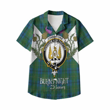 Johnstone (Johnston) Tartan Family Crest Kid Hawaiian Shirt Scottish Burns Night Thistle Floral