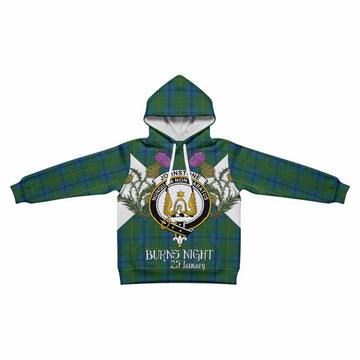 Johnstone (Johnston) Tartan Family Crest Kid Hoodie Scottish Burns Night Thistle Floral