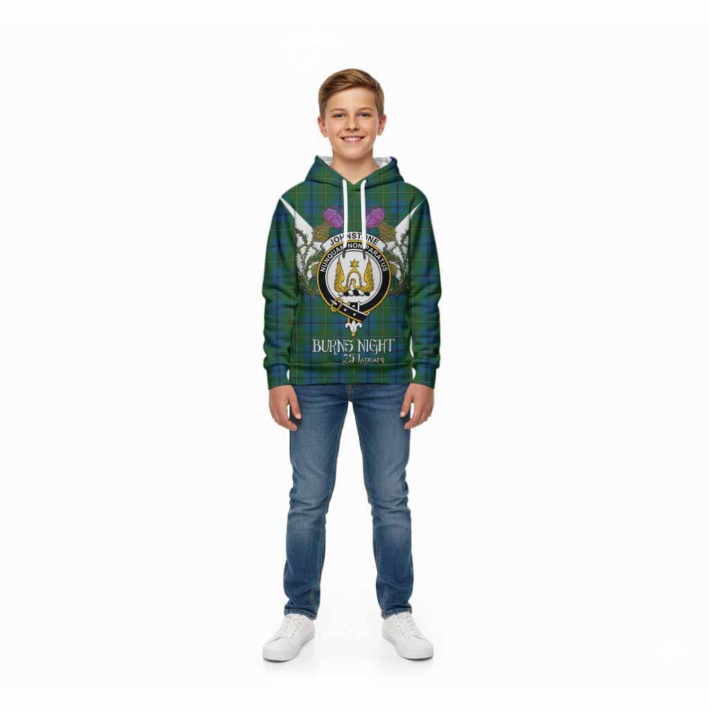 Johnstone (Johnston) Tartan Family Crest Kid Hoodie Scottish Burns Night Thistle Floral
