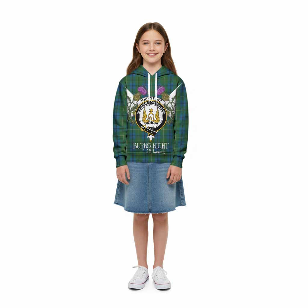 Johnstone (Johnston) Tartan Family Crest Kid Hoodie Scottish Burns Night Thistle Floral