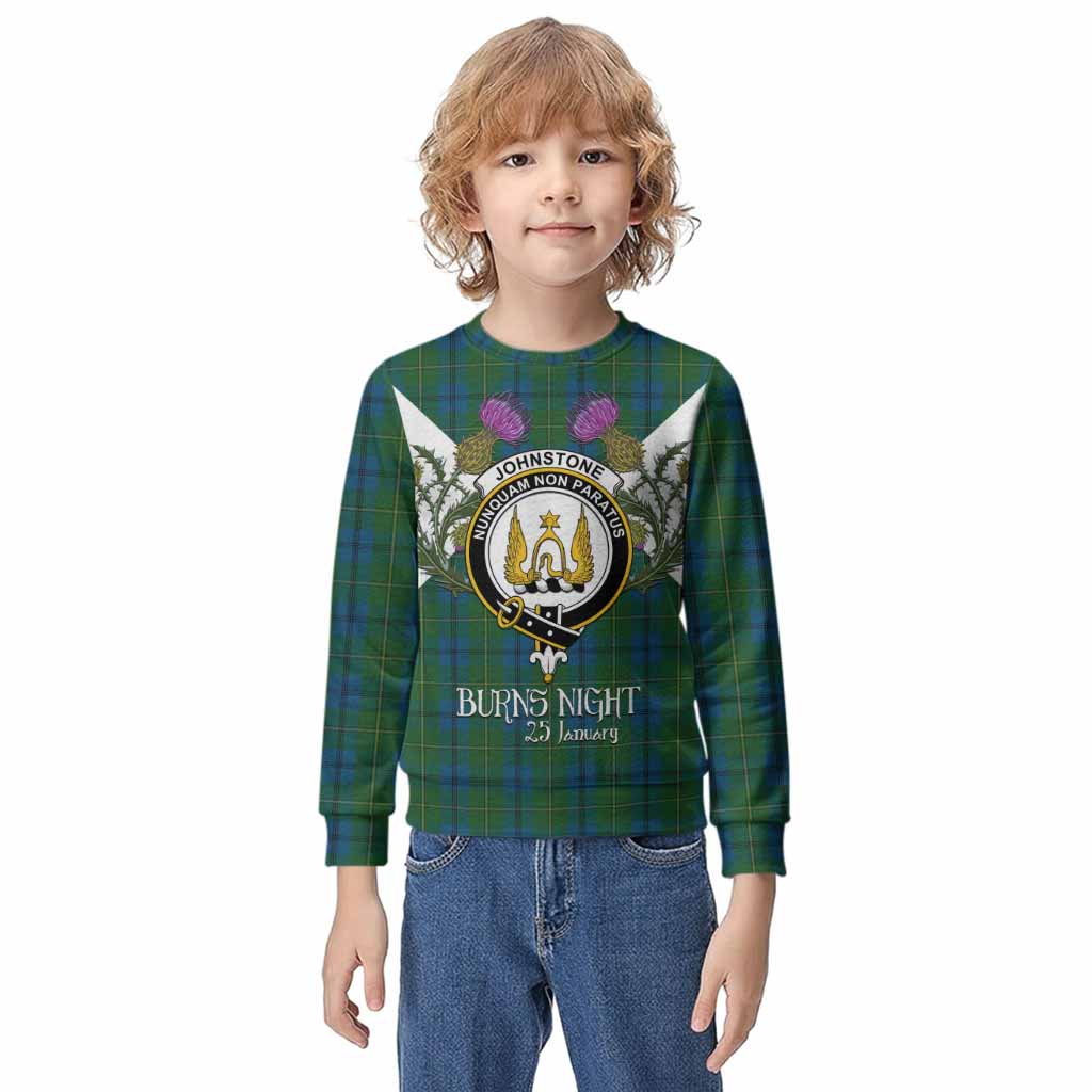 Johnstone (Johnston) Tartan Family Crest Kid Knitted Sweatshirt Scottish Burns Night Thistle Floral