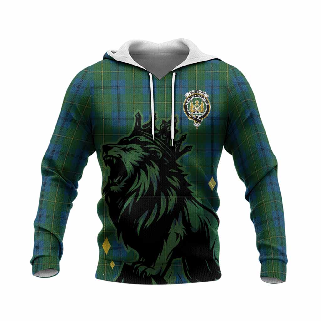 Johnstone (Johnston) Tartan Family Crest Knitted Hoodie Crowned Lion Roaring
