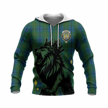 Johnstone (Johnston) Tartan Family Crest Knitted Hoodie Crowned Lion Roaring