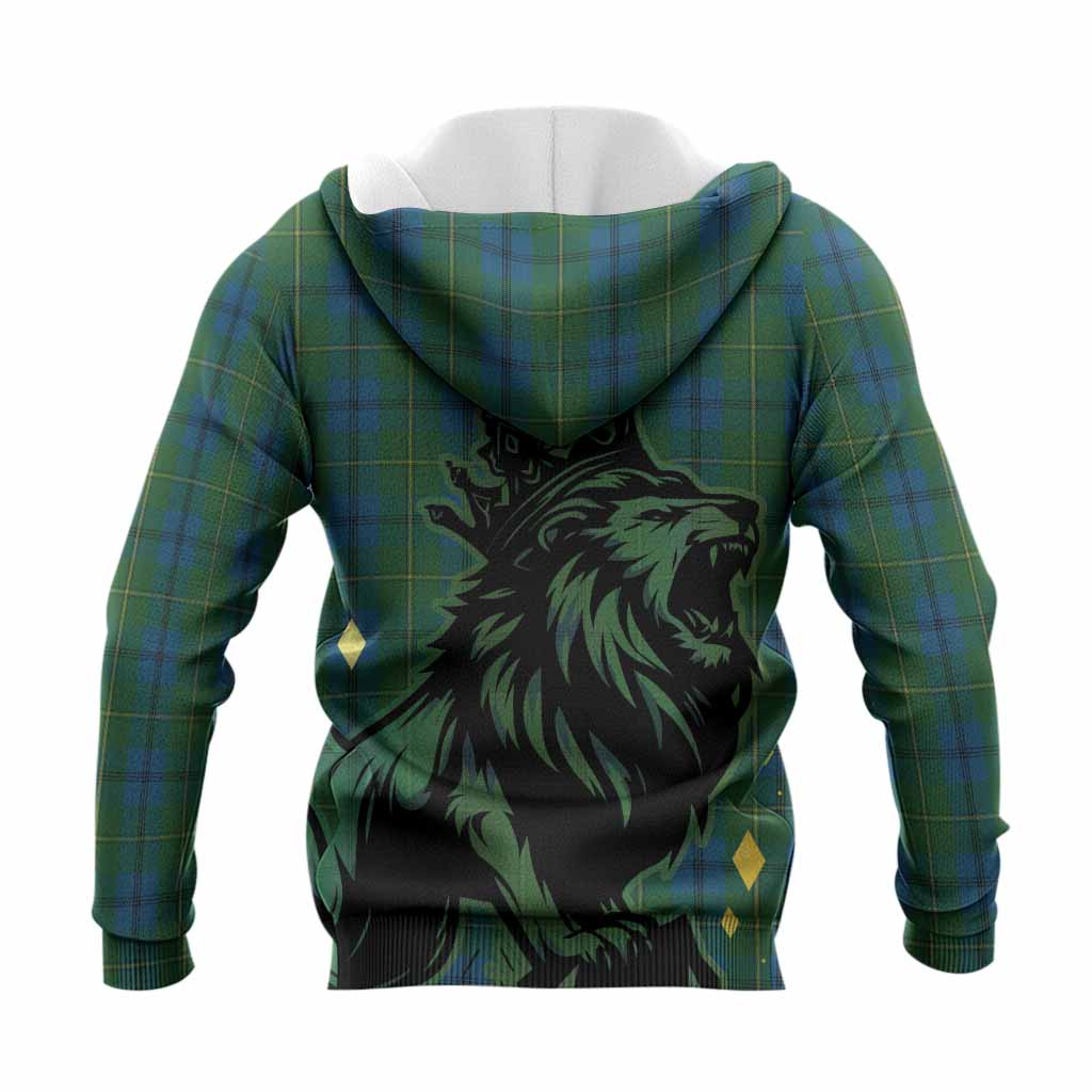 Johnstone (Johnston) Tartan Family Crest Knitted Hoodie Crowned Lion Roaring