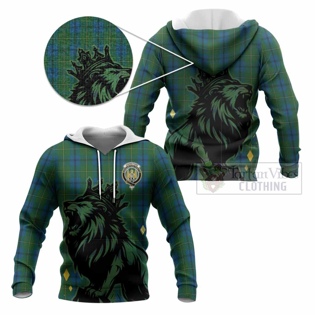 Johnstone (Johnston) Tartan Family Crest Knitted Hoodie Crowned Lion Roaring