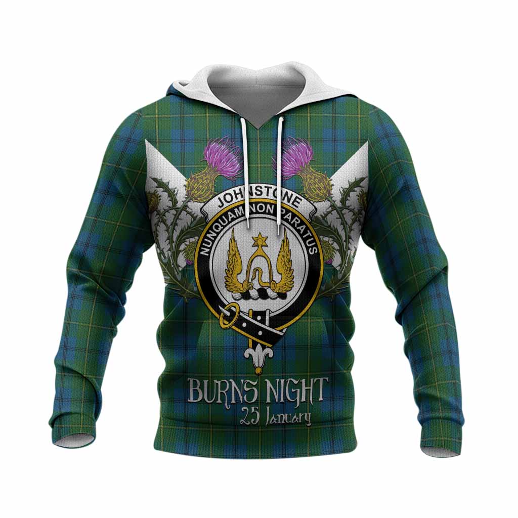 Johnstone (Johnston) Tartan Family Crest Knitted Hoodie Scottish Burns Night Thistle Floral