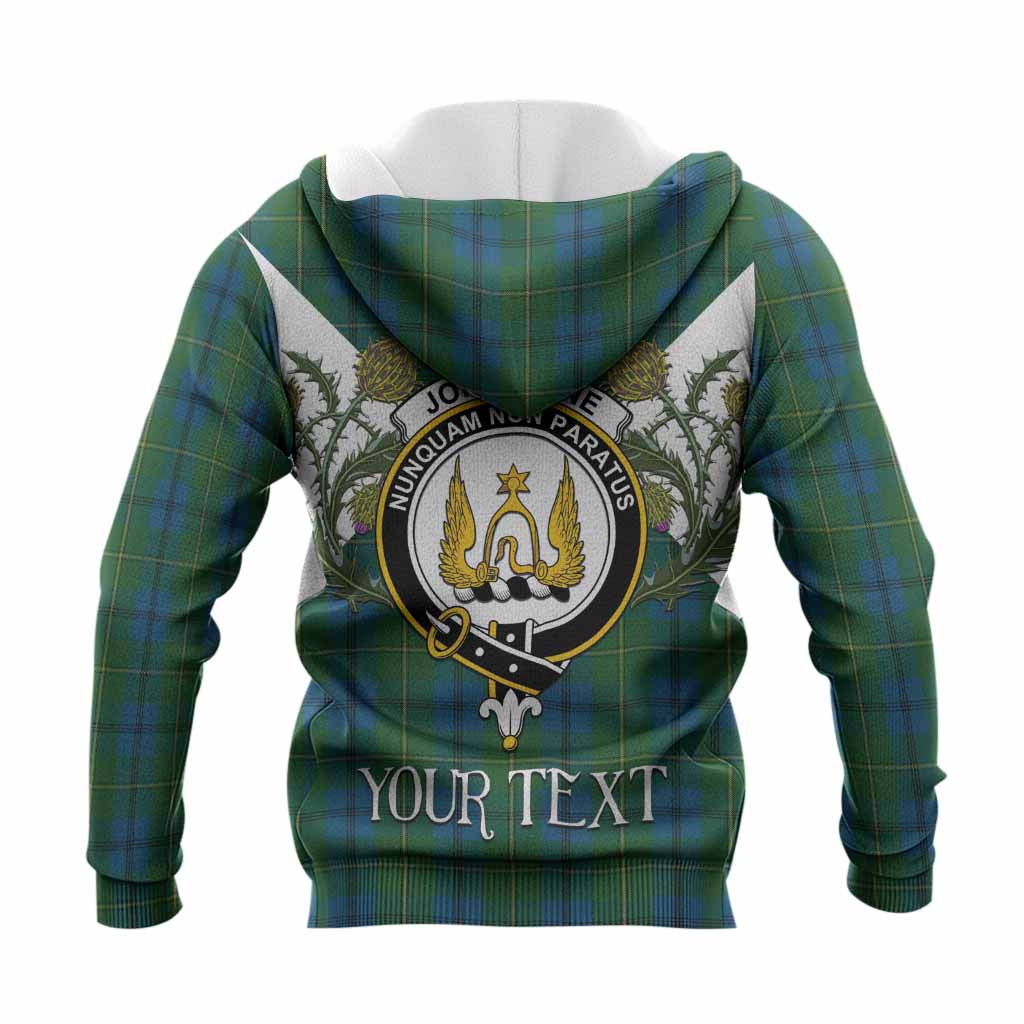 Johnstone (Johnston) Tartan Family Crest Knitted Hoodie Scottish Burns Night Thistle Floral