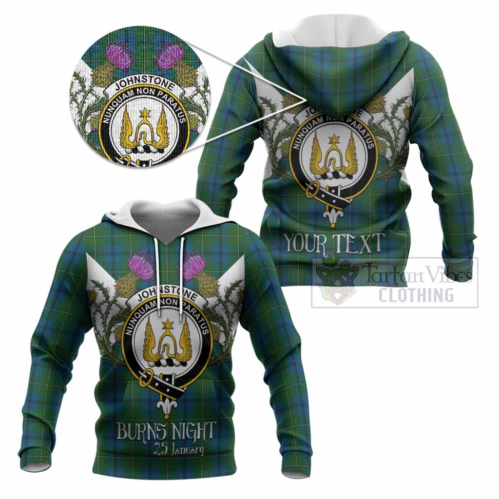 Johnstone (Johnston) Tartan Family Crest Knitted Hoodie Scottish Burns Night Thistle Floral