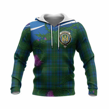 Johnstone (Johnston) Tartan Family Crest Knitted Hoodie Thistle in Minimalism