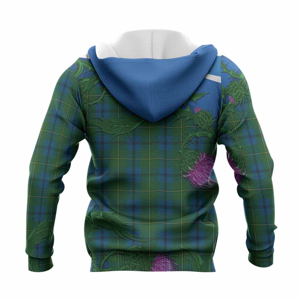 Johnstone (Johnston) Tartan Family Crest Knitted Hoodie Thistle in Minimalism