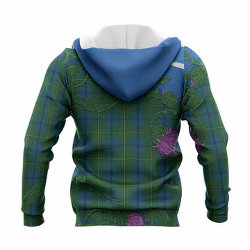 Johnstone (Johnston) Tartan Family Crest Knitted Hoodie Thistle in Minimalism