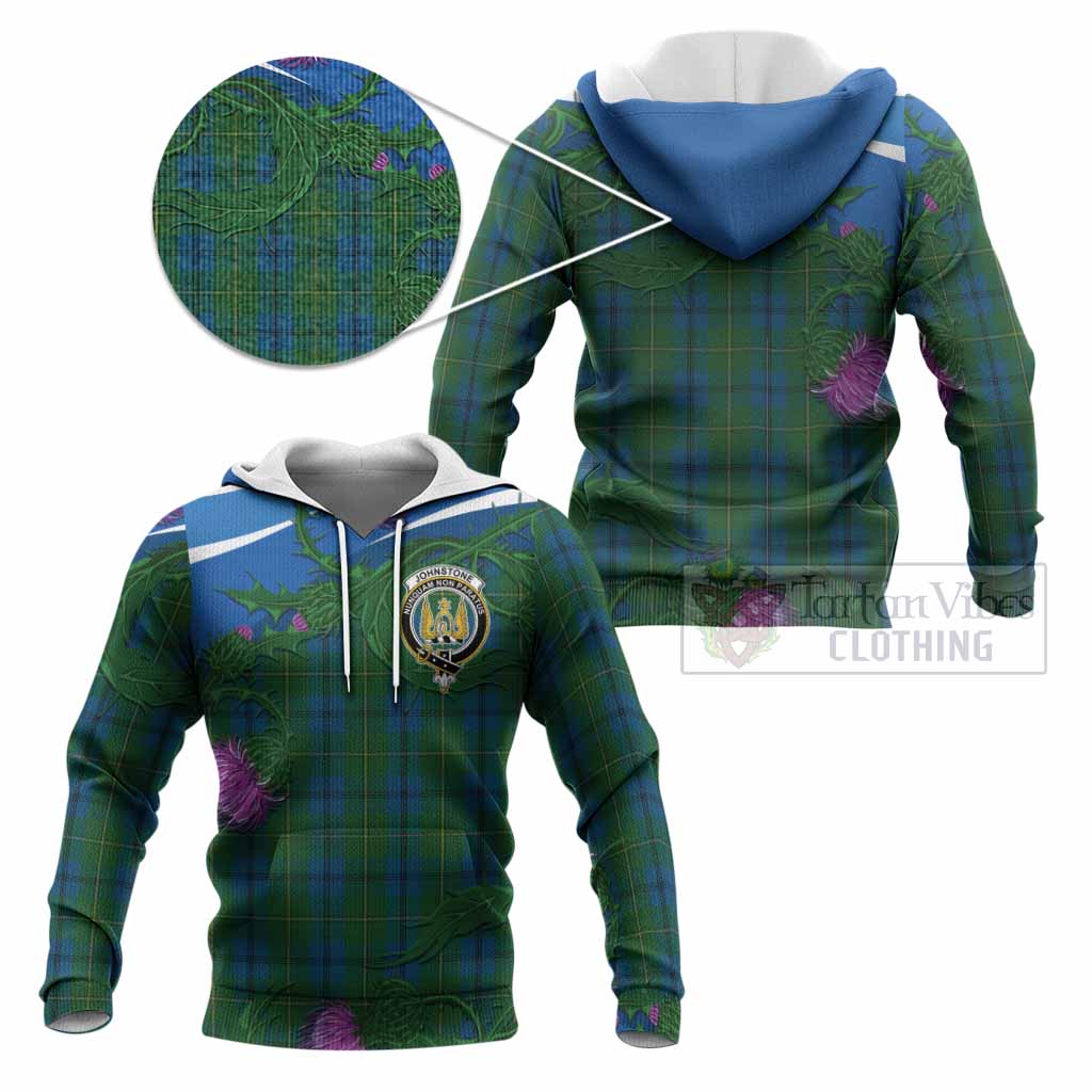 Johnstone (Johnston) Tartan Family Crest Knitted Hoodie Thistle in Minimalism
