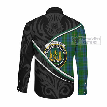 Johnstone (Johnston) Tartan Family Crest Long Sleeve Button Shirts Celtic Scottish Thistle Floral