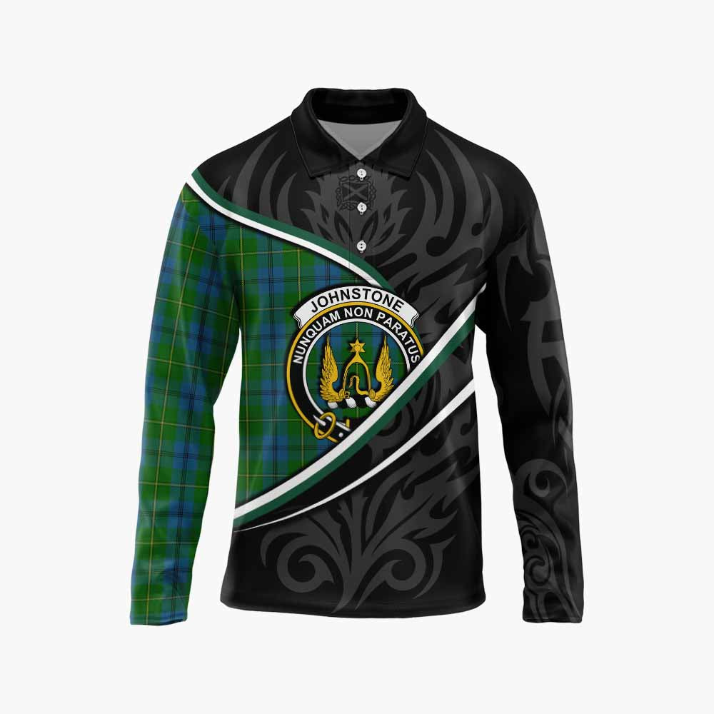 Johnstone (Johnston) Tartan Family Crest Long Sleeve Polo Shirt Celtic Scottish Thistle Floral - Tartan Vibes Clothing