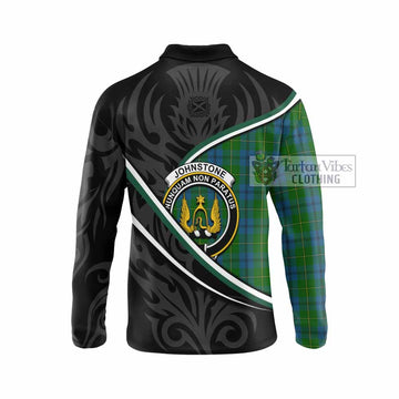 Johnstone (Johnston) Tartan Family Crest Long Sleeve Polo Shirt Celtic Scottish Thistle Floral