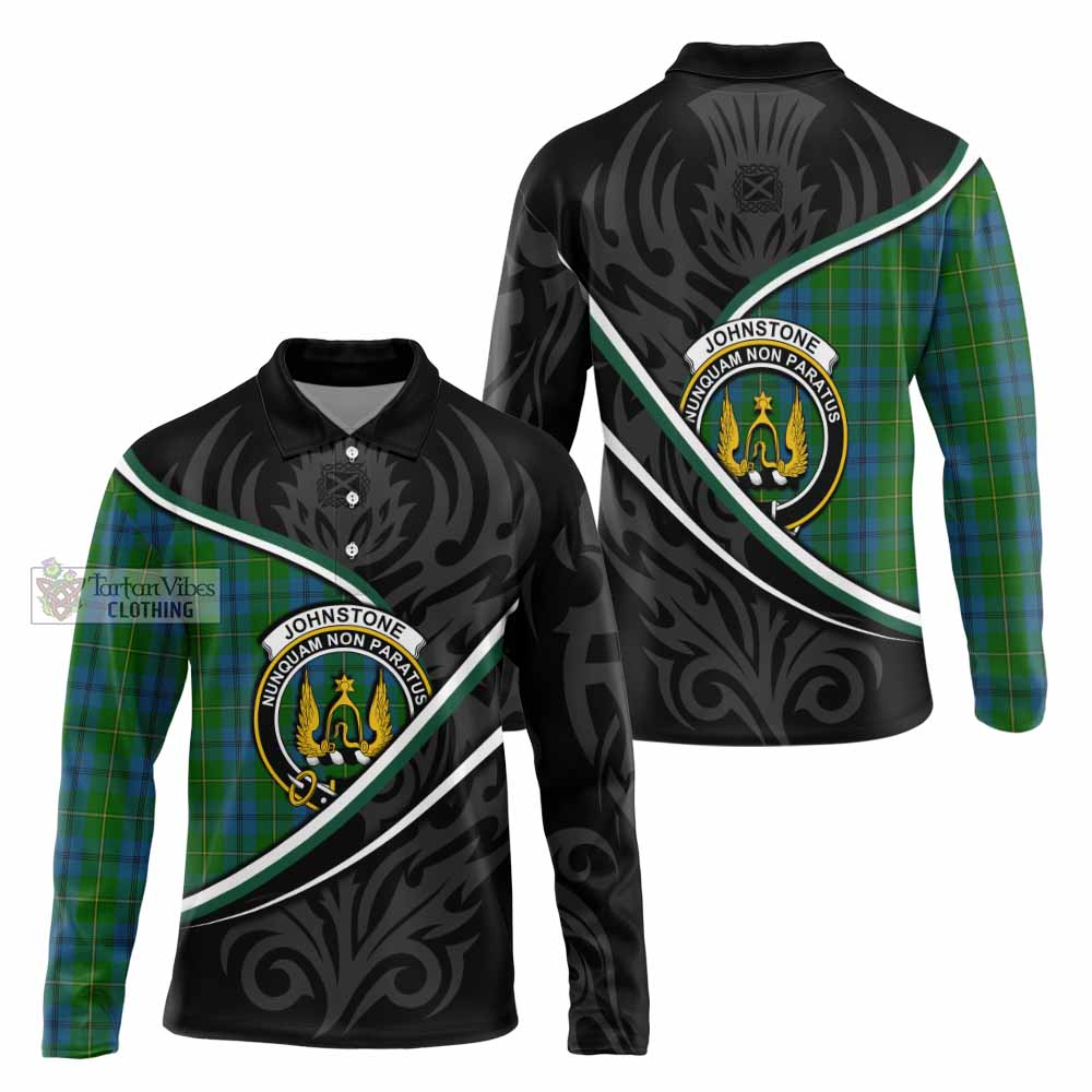 Johnstone (Johnston) Tartan Family Crest Long Sleeve Polo Shirt Celtic Scottish Thistle Floral - Tartan Vibes Clothing