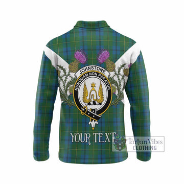 Johnstone (Johnston) Tartan Family Crest Long Sleeve Polo Shirt Scottish Burns Night Thistle Floral