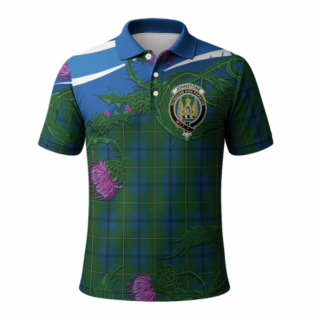 Johnstone (Johnston) Tartan Family Crest Polo Shirt Thistle in Minimalism