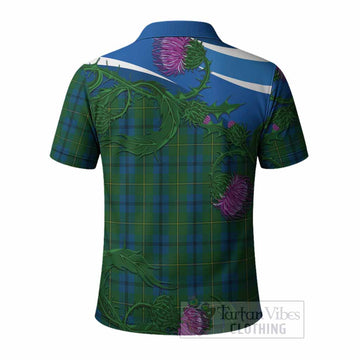 Johnstone (Johnston) Tartan Family Crest Polo Shirt Thistle in Minimalism
