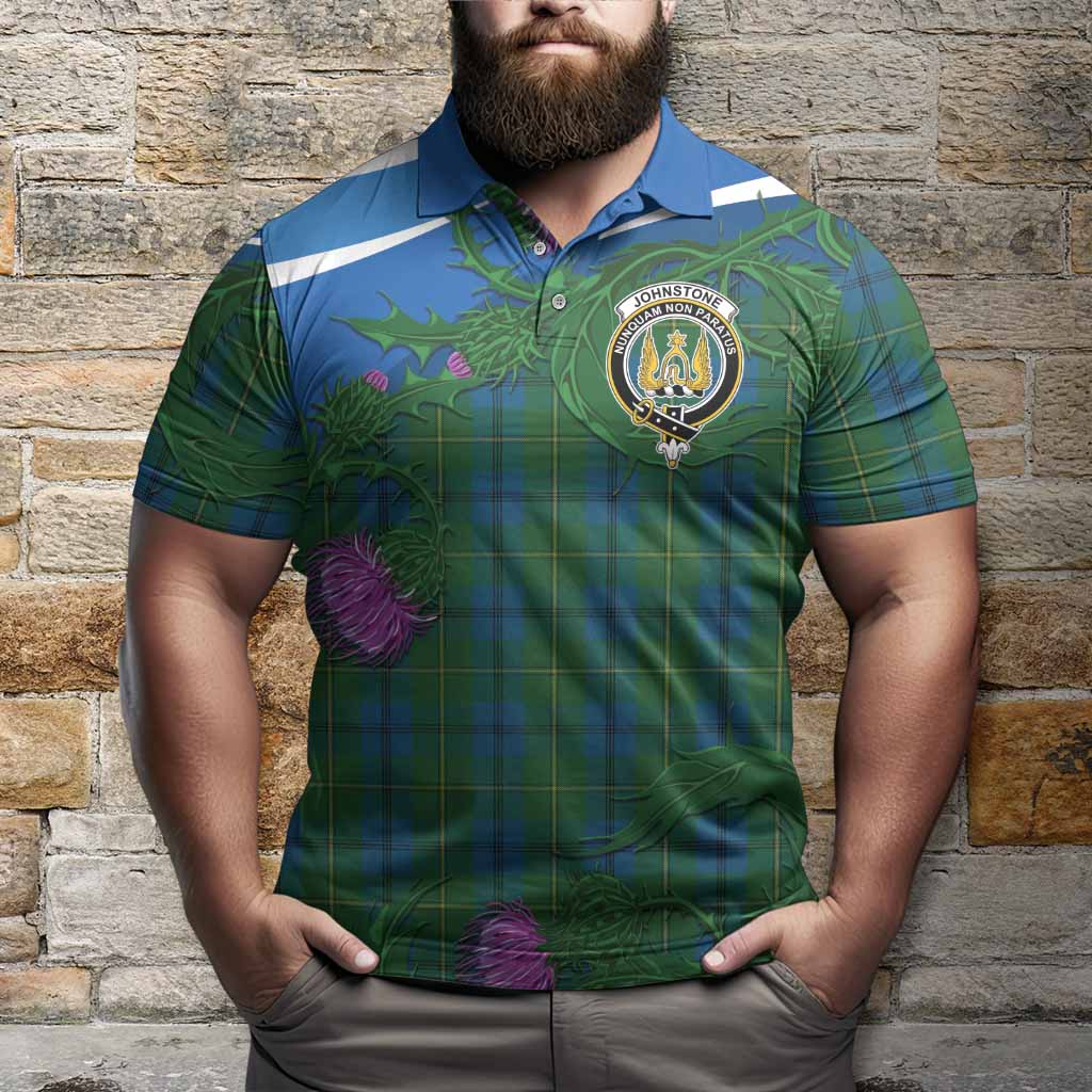 Johnstone (Johnston) Tartan Family Crest Polo Shirt Thistle in Minimalism