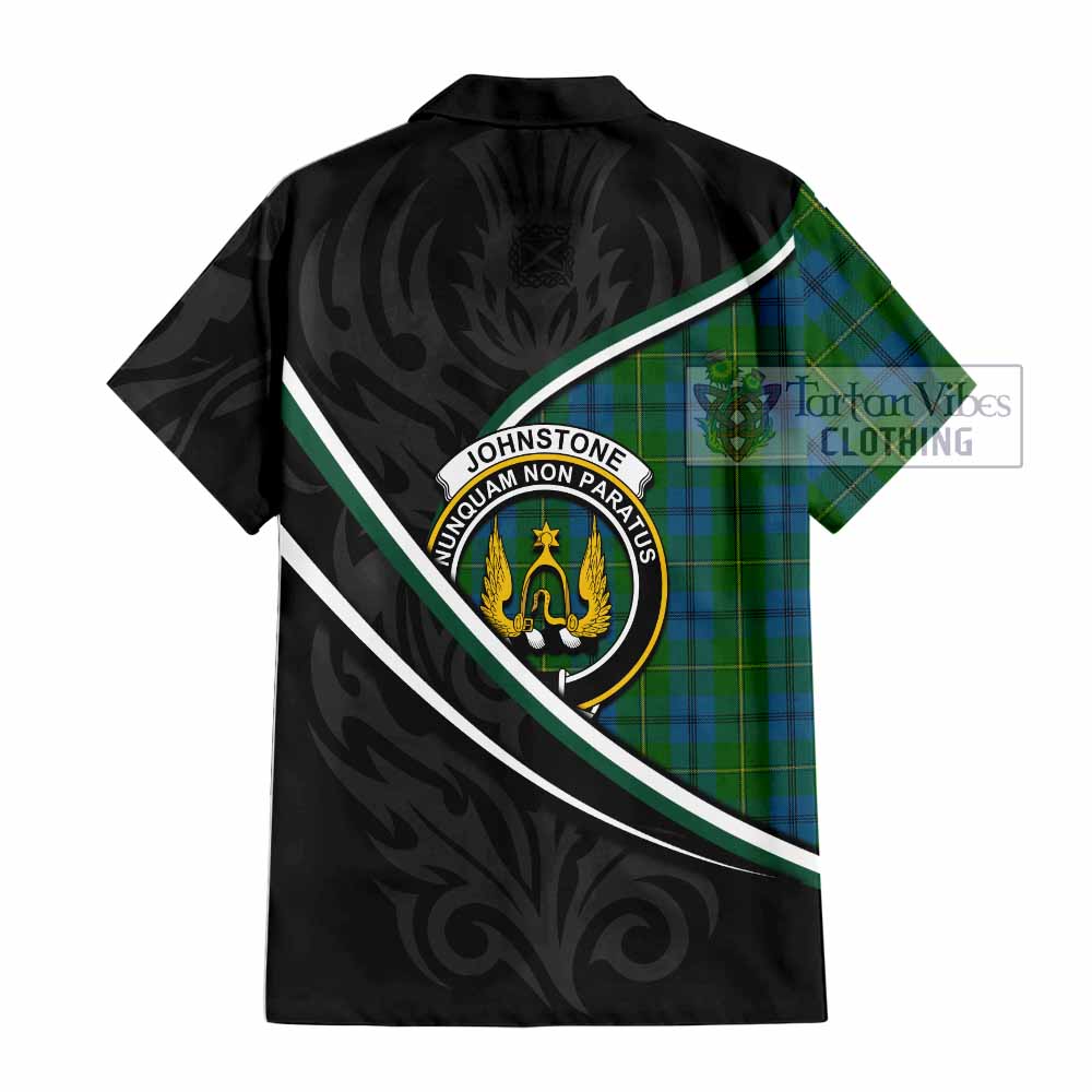 Johnstone (Johnston) Tartan Family Crest Short Sleeve Button Shirt Celtic Scottish Thistle Floral - Tartan Vibes Clothing