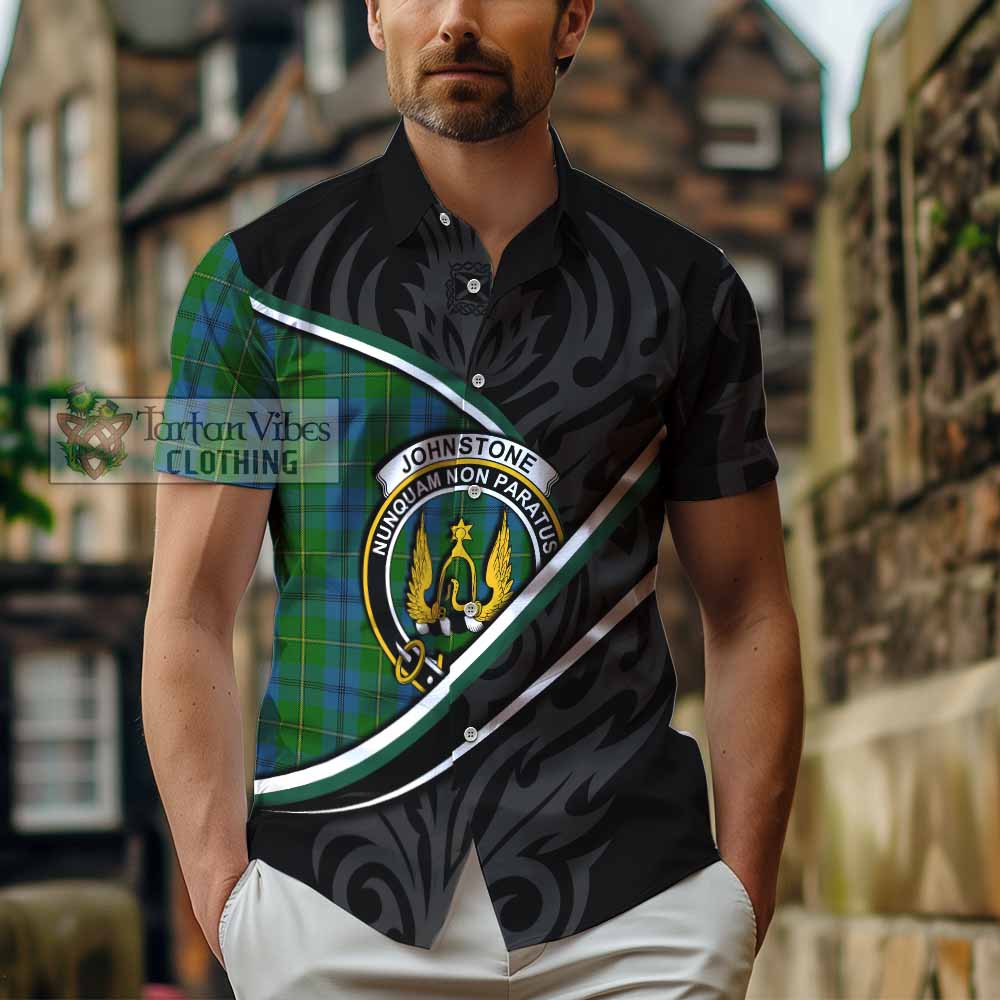 Johnstone (Johnston) Tartan Family Crest Short Sleeve Button Shirt Celtic Scottish Thistle Floral - Tartan Vibes Clothing