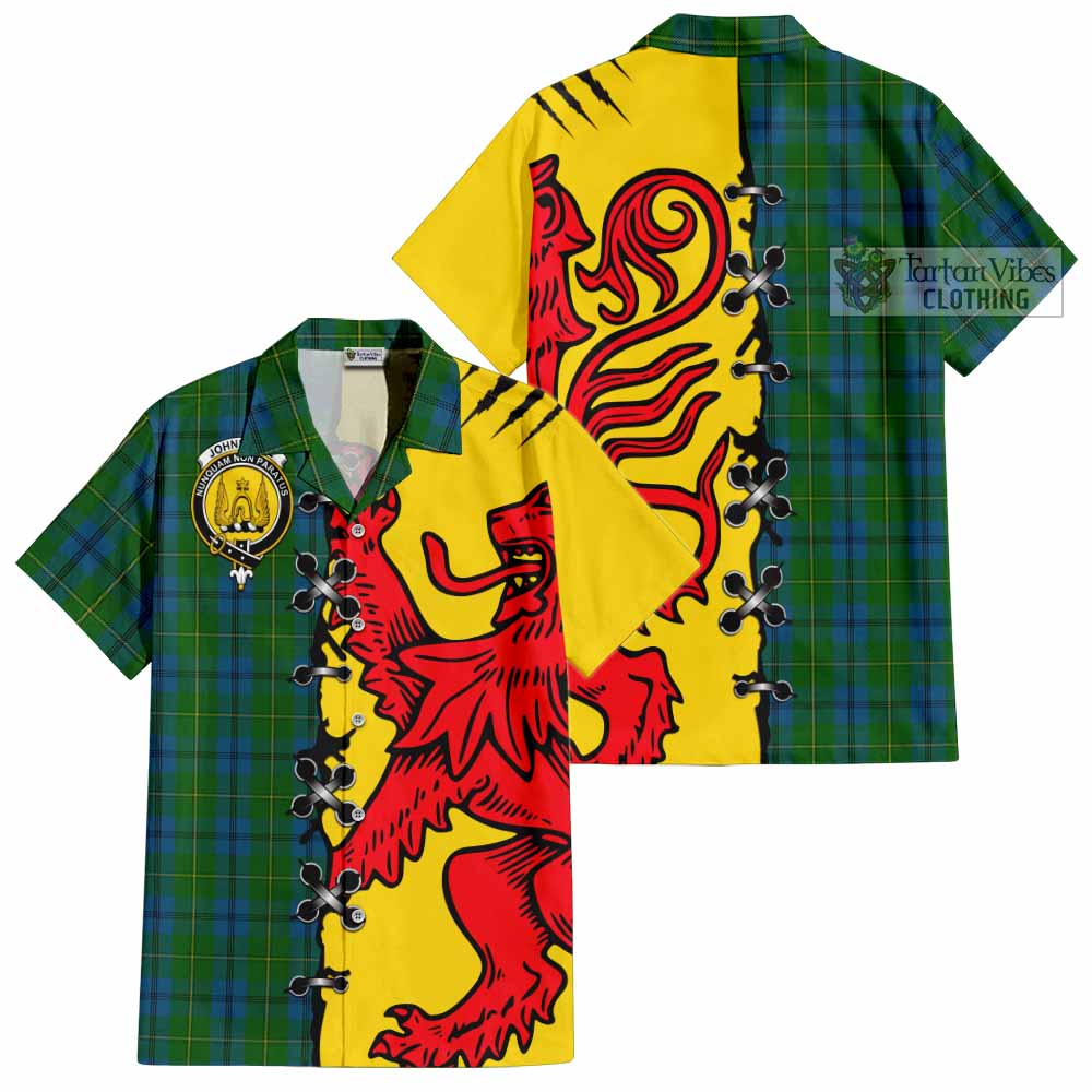 Johnstone (Johnston) Tartan Family Crest Short Sleeve Button Shirt Lion Rampant Honor - Tartan Vibes Clothing