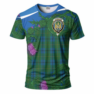 Johnstone (Johnston) Tartan Family Crest T-Shirt Thistle in Minimalism