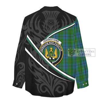 Johnstone (Johnston) Tartan Family Crest Women Casual Shirt Celtic Scottish Thistle Floral - Tartan Vibes Clothing
